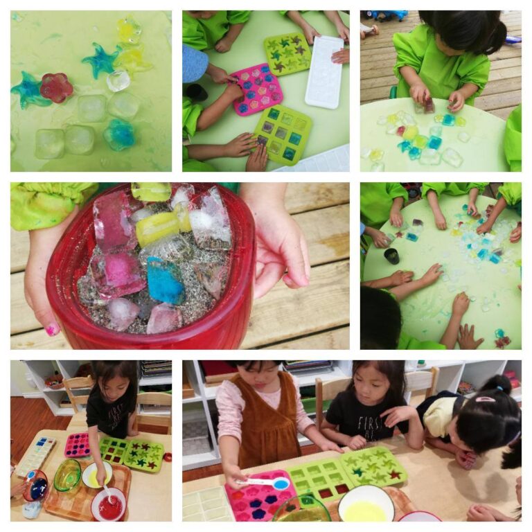 Today's sensory play time - ice making! What a fun time for our little kids to practice their motor skills and to learn shapes & colours ❤…